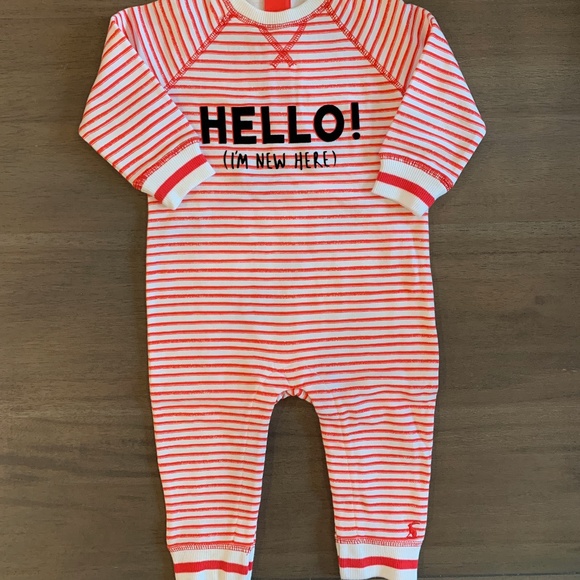 New Joules Sweat Shirt Baby "Hello I'm New Here" Long Sleeve Romper